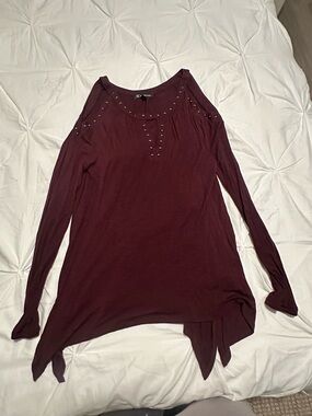 INC International Concepts Burgundy Cold-Shoulder Studded Tunic